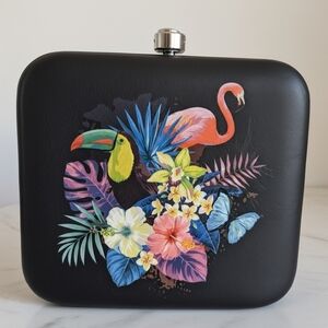 Handcrafted Tropical Print Black Clutch 7"x6"x2"